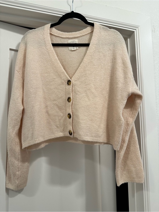 Billabong Sweaters - Billabong Cream Cropped Button V-Neck Cardigan